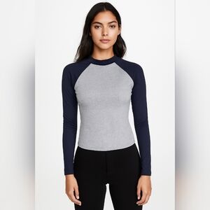 Dazy Women’s Long Sleeve Raglan Top Gray & Navy – Size Medium, NWT Athleisure